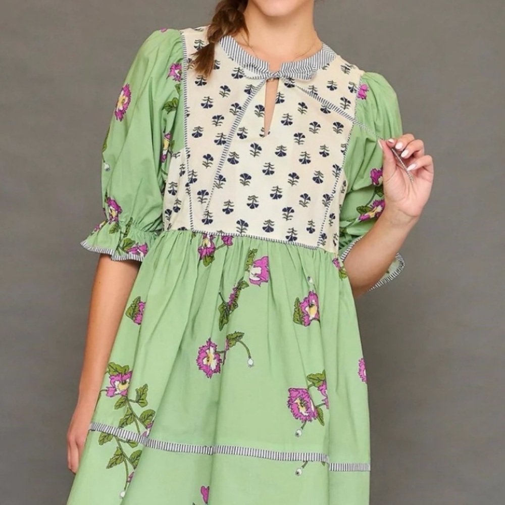 Elegant Green Floral Dress